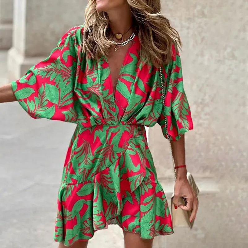 Jurk met Vleermuismouwen Elegante Vrouwelijke Zomerjurk