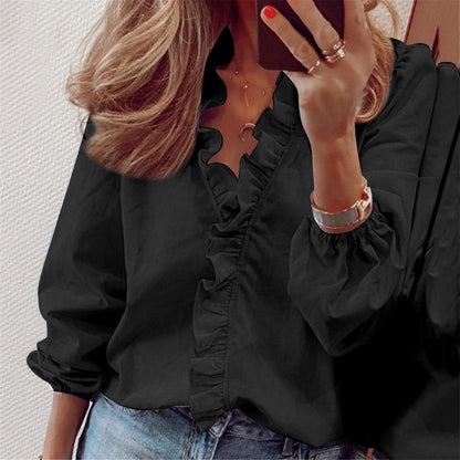 Vrouwen Blouse met Ruches Effen Geweven Stof