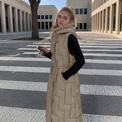 Lange Gewatteerde Vest Polyester Warm en Stijlvol