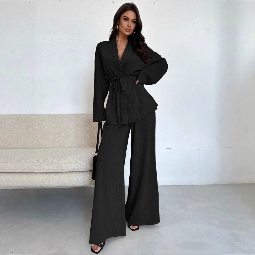 Dames Blazer Set Met Ceintuur Slim Fit