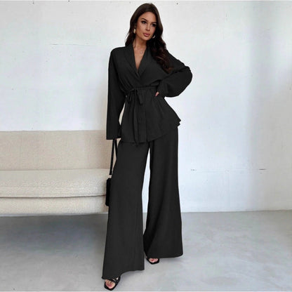 Dames Blazer Set Met Ceintuur Slim Fit
