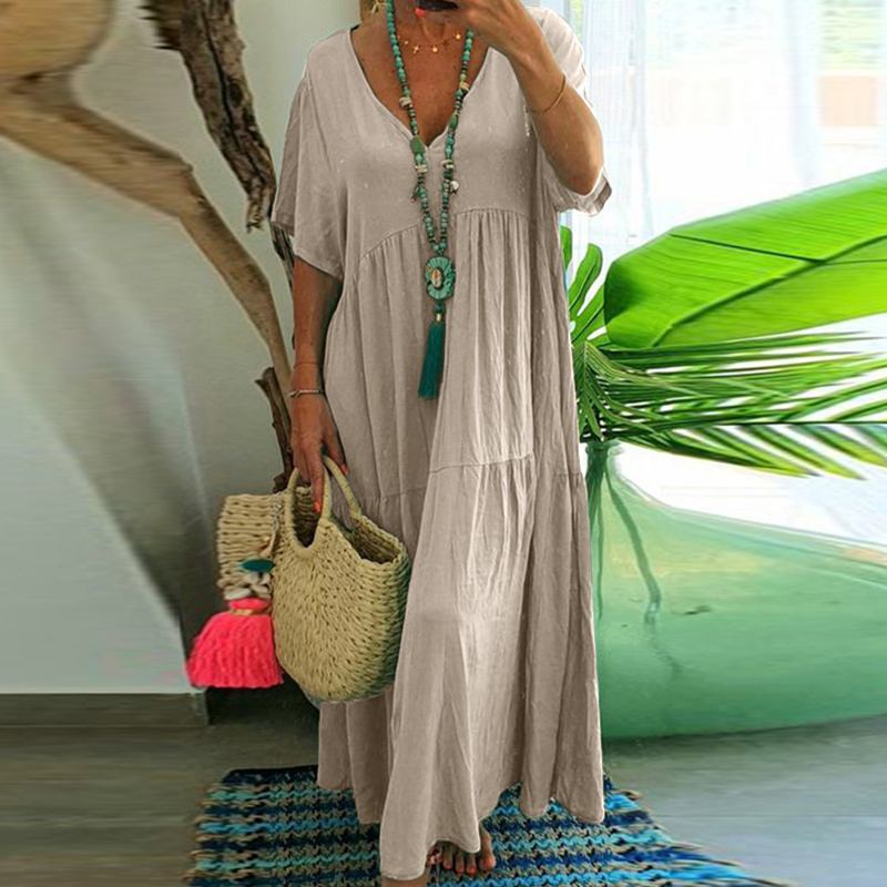 Lange Jurk V-Hals Zomerjurk Swing Stijl