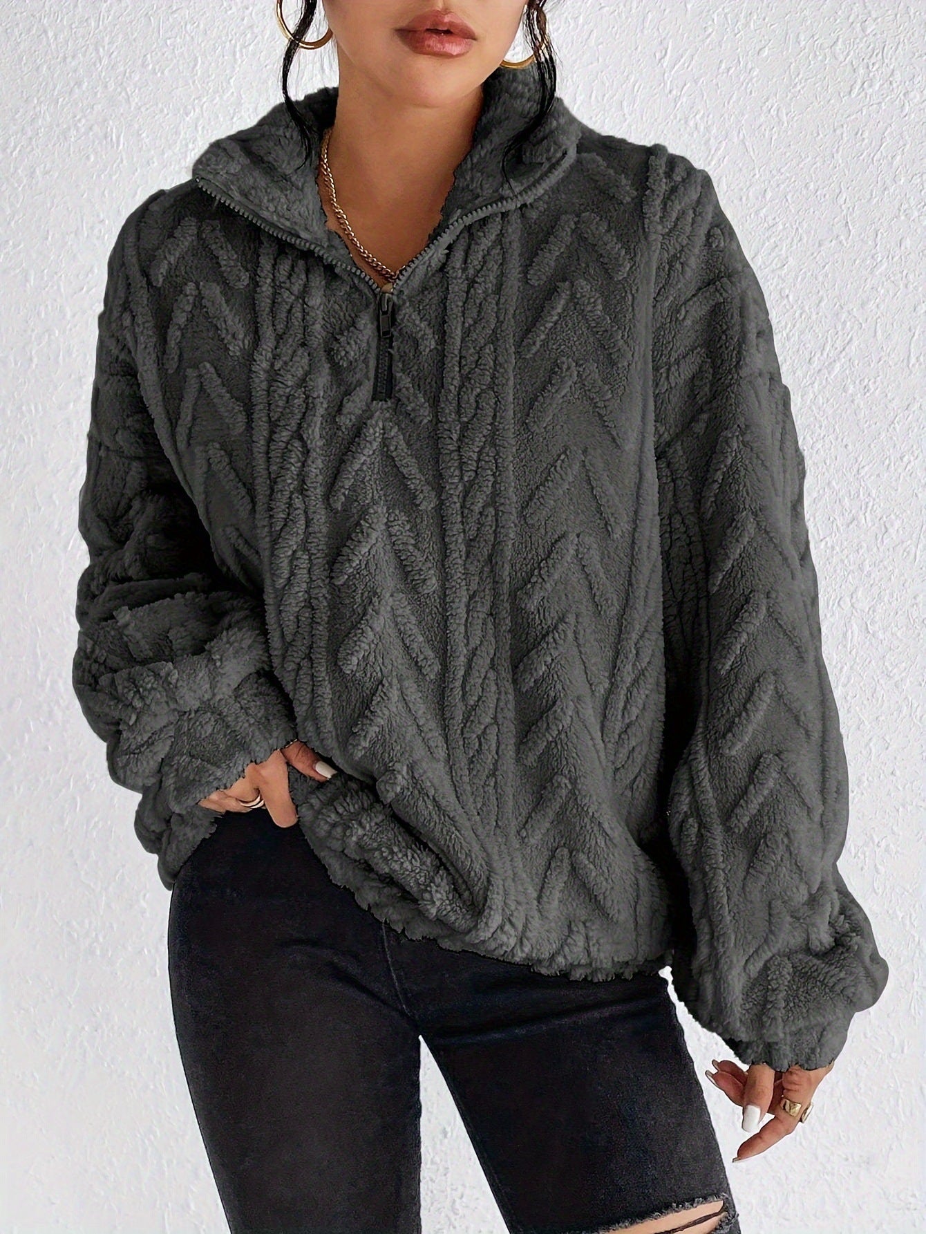 Dames Fleece Trui Hoog Sluitende Kraag Warm en Zacht