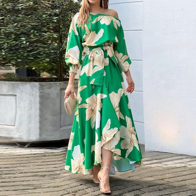 Elegante Jurk Lange Rok met Hoge Taille en Wijd Mouwen - Mode Vibes