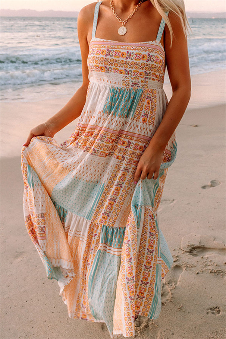 Zomerjurk Bohemien Print Veelkleurig Vrouwelijk Model