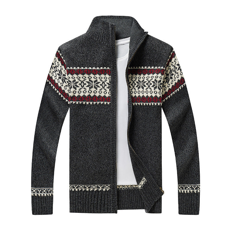 Heren Gebreide Vest met Sherpa Voering en Jacquard Patroon – Ritssluiting