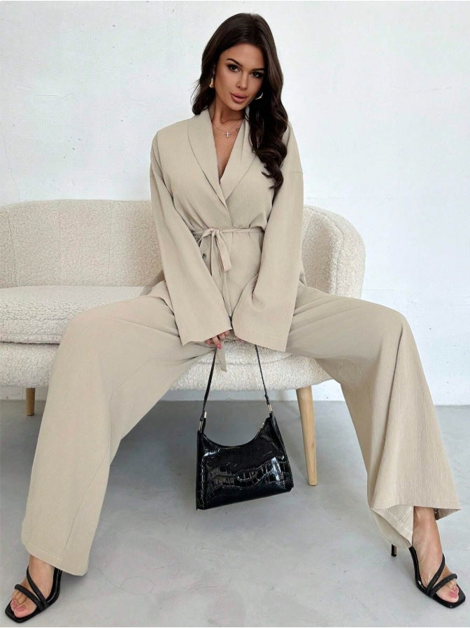 Dames Blazer Set Met Ceintuur Slim Fit