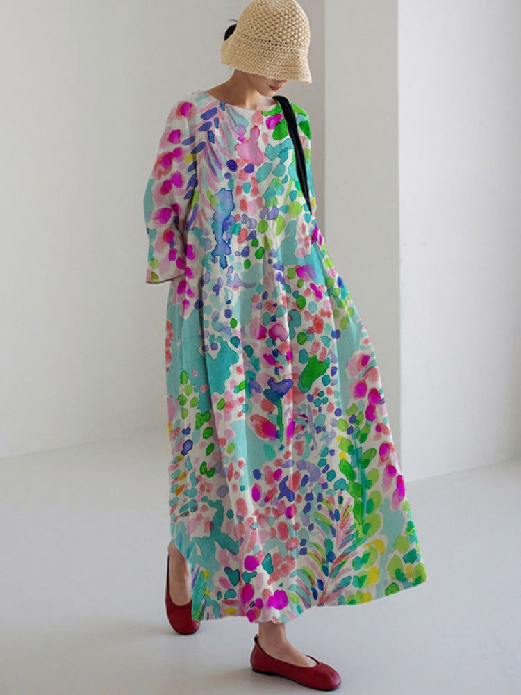 Zomerjurk Vrouw Vrolijke Bloemenprint Jurk