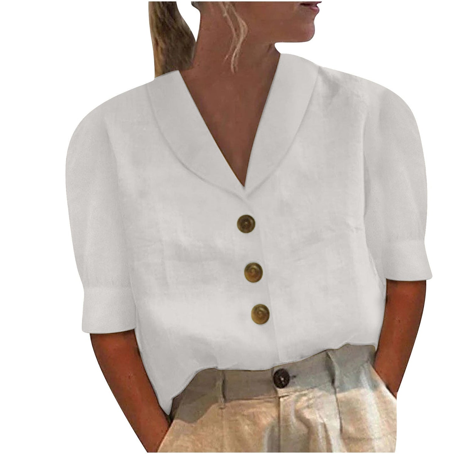 Vrouwelijke Blouse met Kraag en Knopen Klassiek Design