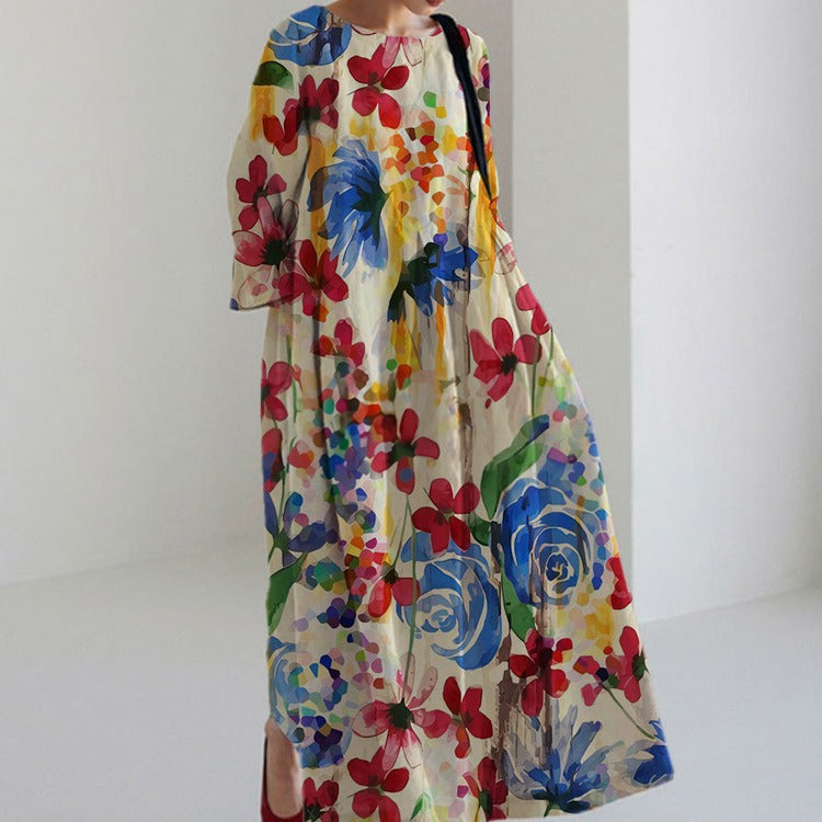 Zomerjurk Vrouw Vrolijke Bloemenprint Jurk