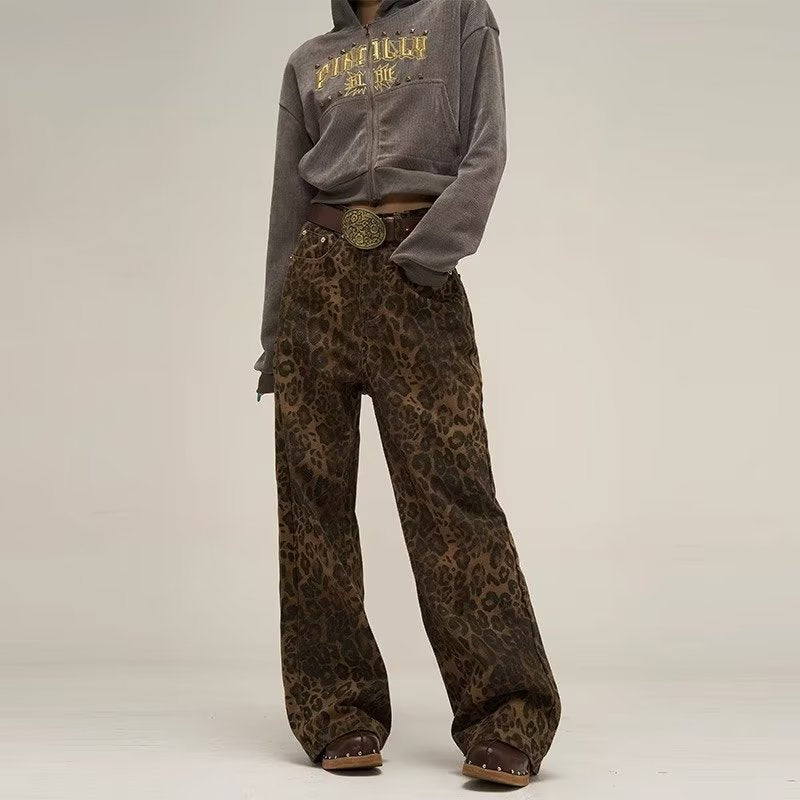 Dames Jeans Luipaardprint | Hoge Taille Rechte Pijpen
