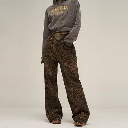 Dames Jeans Luipaardprint | Hoge Taille Rechte Pijpen