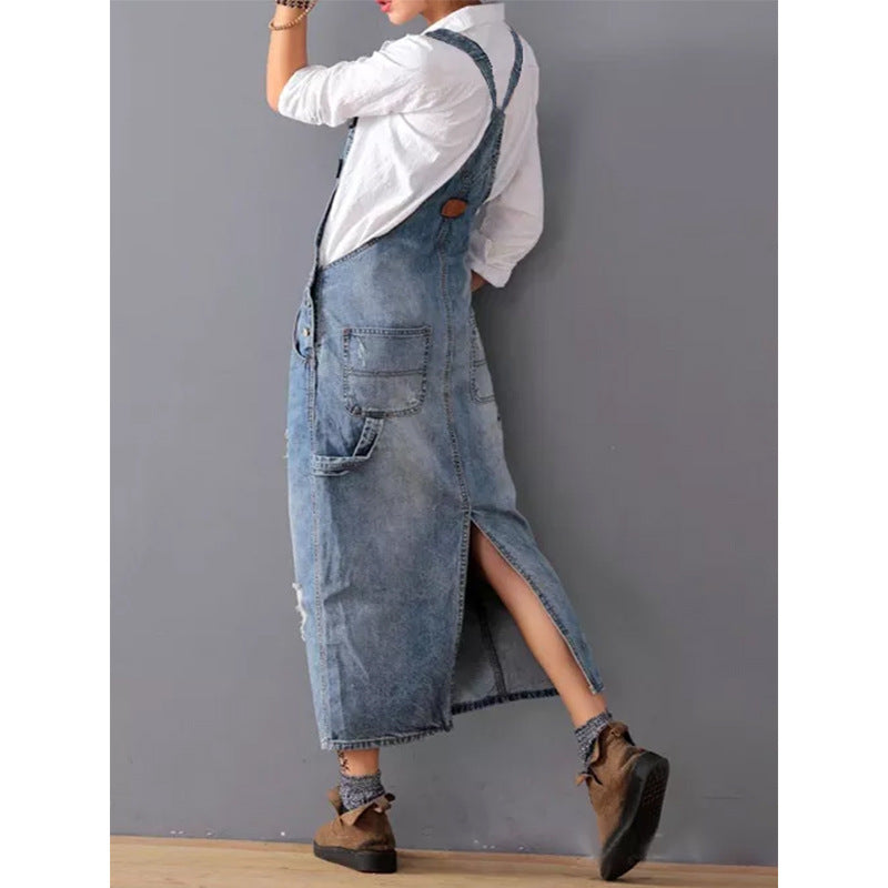 Blauwe Denim Jurk Kort voor Vrouw