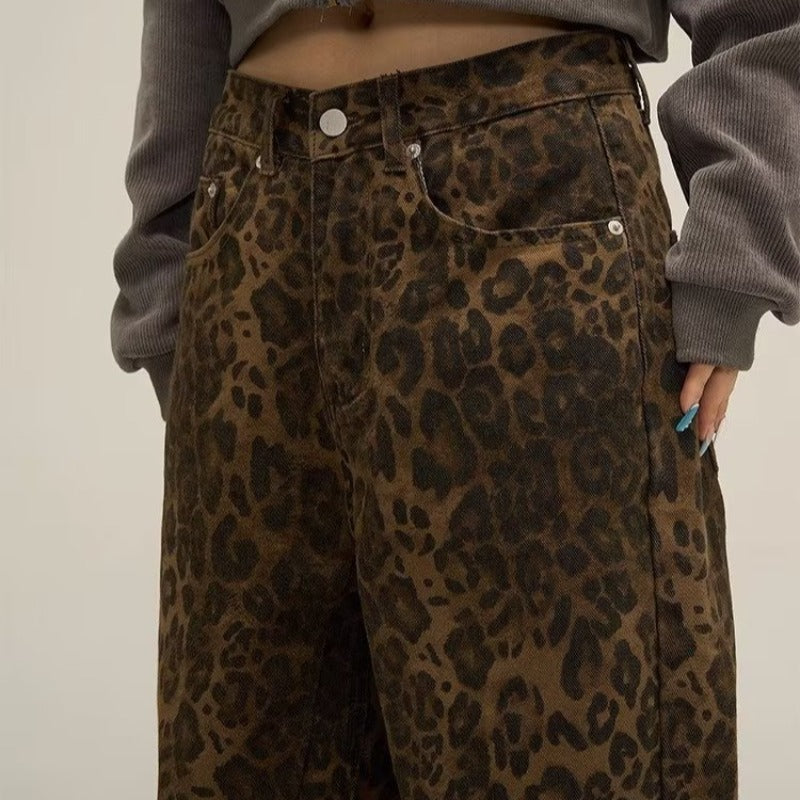 Dames Jeans Luipaardprint | Hoge Taille Rechte Pijpen