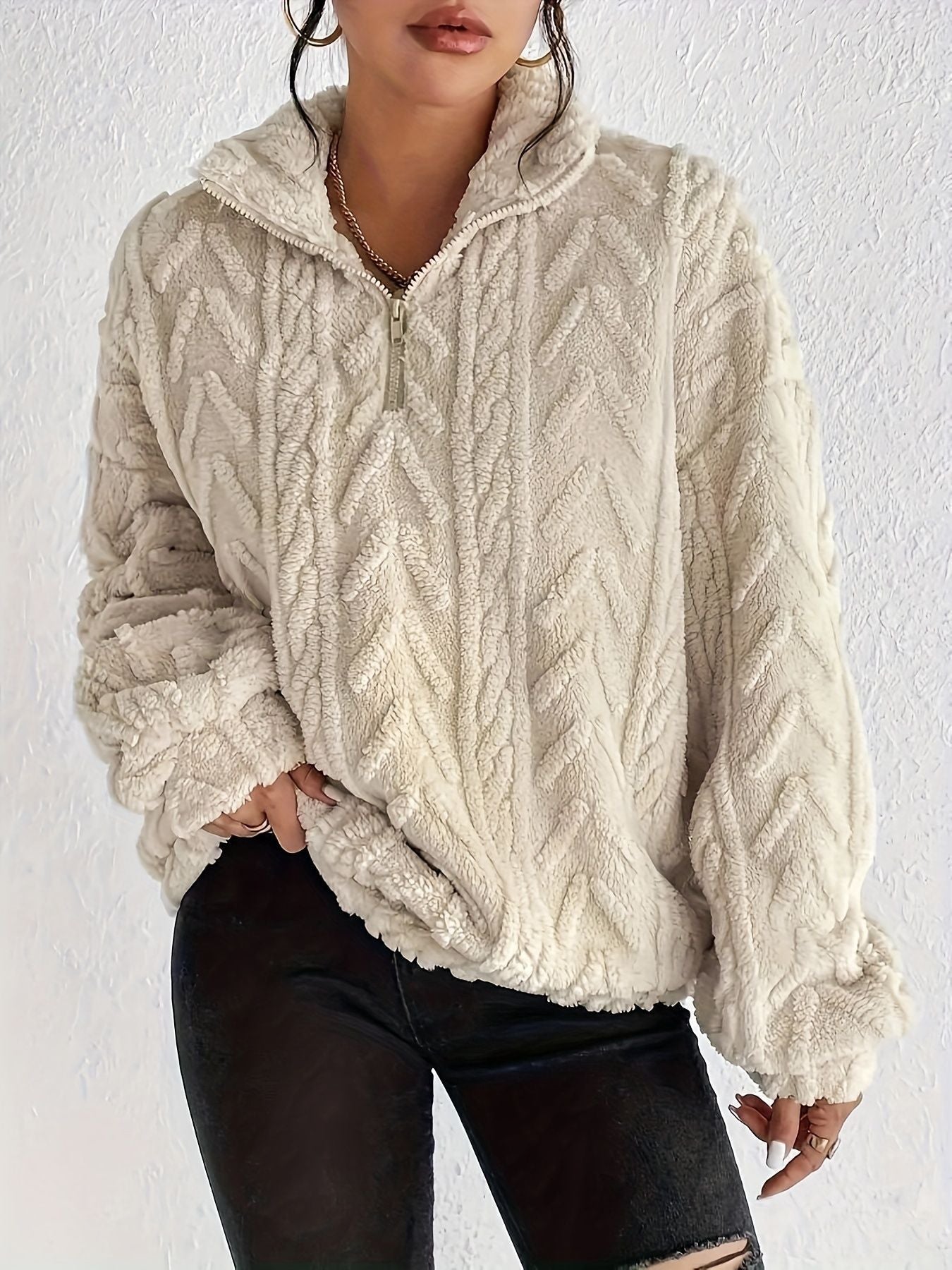 Dames Fleece Trui Hoog Sluitende Kraag Warm en Zacht