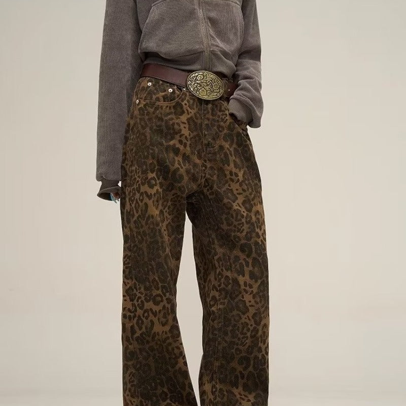 Dames Jeans Luipaardprint | Hoge Taille Rechte Pijpen
