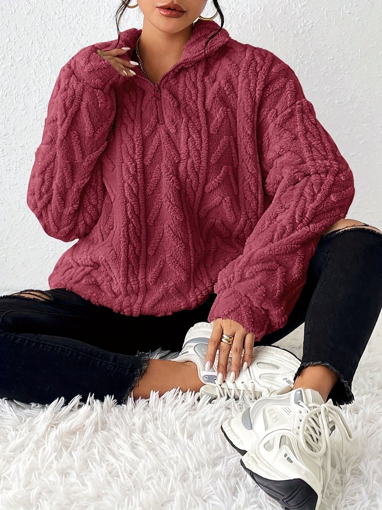 Dames Fleece Trui Hoog Sluitende Kraag Warm en Zacht