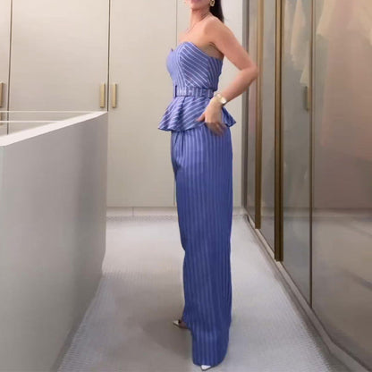 Modieuze Gestreepte Set met Tubetop en Broek - Mode Vibes