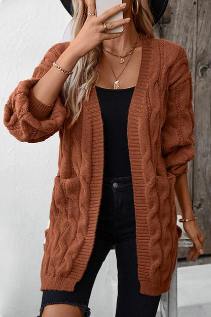 Kabelgebreide Cardigan Warme Acryl Trui Elegante Stijl