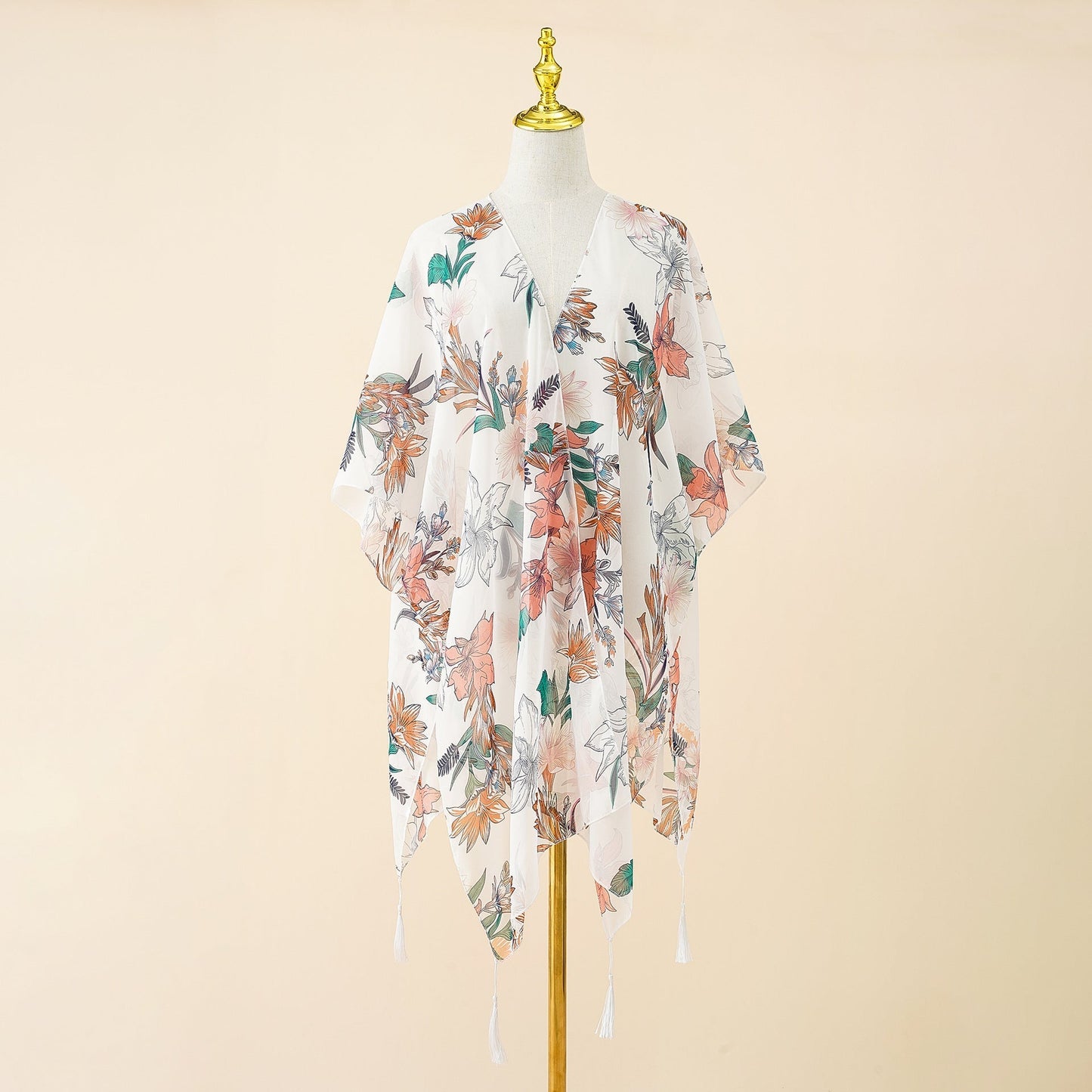 Bloemen Kimono Cover-up met Tassels voor Strand en Zomer