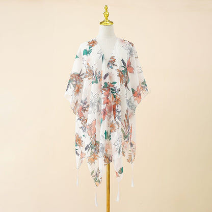 Bloemen Kimono Cover-up met Tassels voor Strand en Zomer