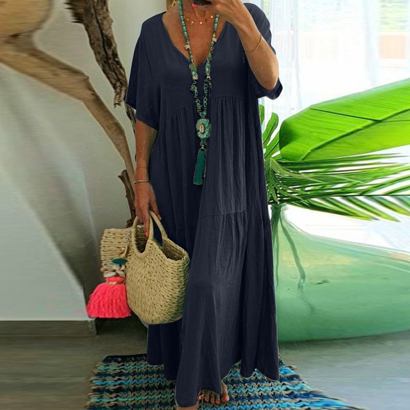 Lange Jurk V-Hals Zomerjurk Swing Stijl