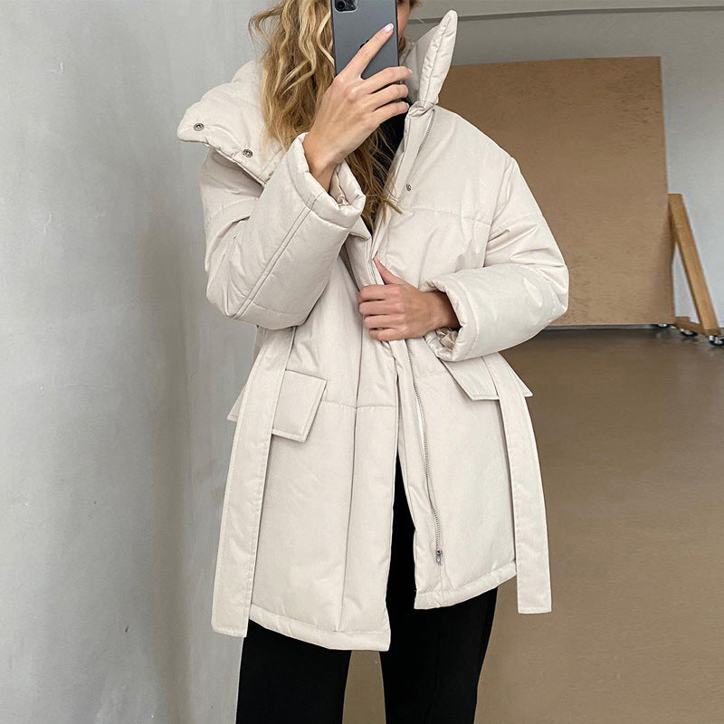 Elegante Gewatteerde Jas met Tailleband voor Vrouw