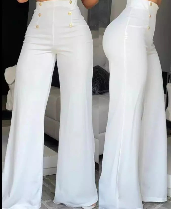 Hoge Taille Broek Zijknopen Fiora Comfortabele Fit - Mode Vibes