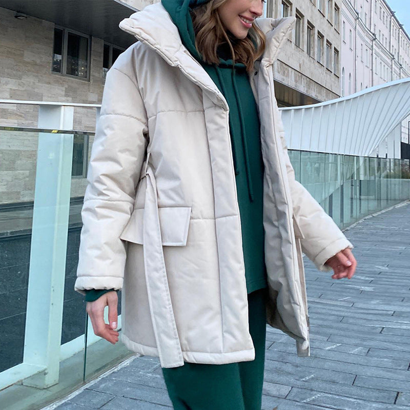 Elegante Gewatteerde Jas met Tailleband voor Vrouw