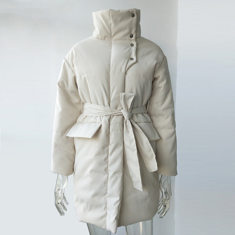 Elegante Gewatteerde Jas met Tailleband voor Vrouw
