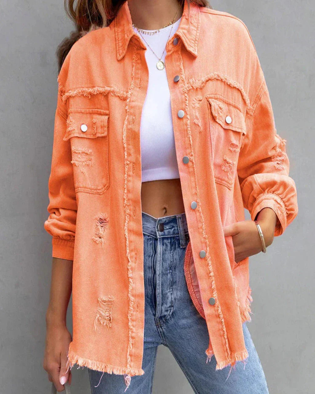 Verscheurd Denim Jasje voor Dames Trendy Vrouwelijk