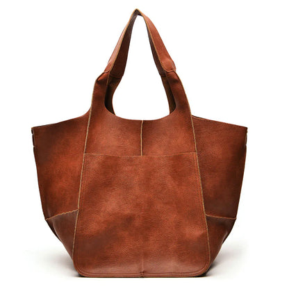 Dames Grote Faux Leren Schoudertas Vintage Stijl