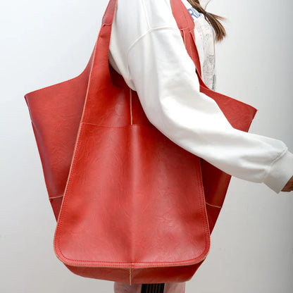 Dames Grote Faux Leren Schoudertas Vintage Stijl