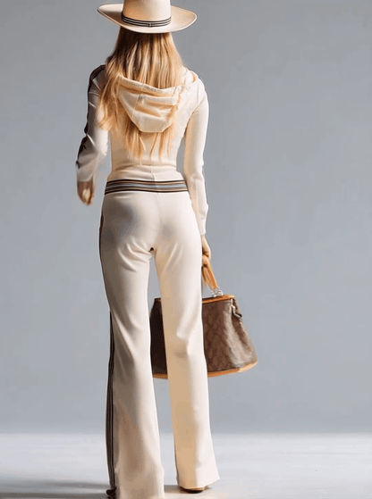 Dames Gebreide Jumpsuit met Capuchon en Rits – Offwhite