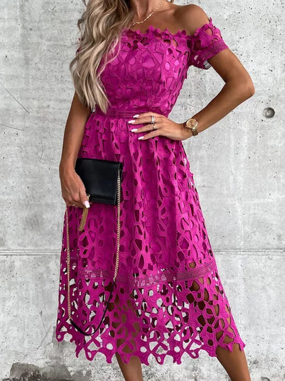 GlamourBloom Off Shoulder Midi Jurk