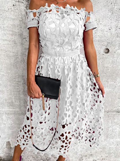 GlamourBloom Off Shoulder Midi Jurk