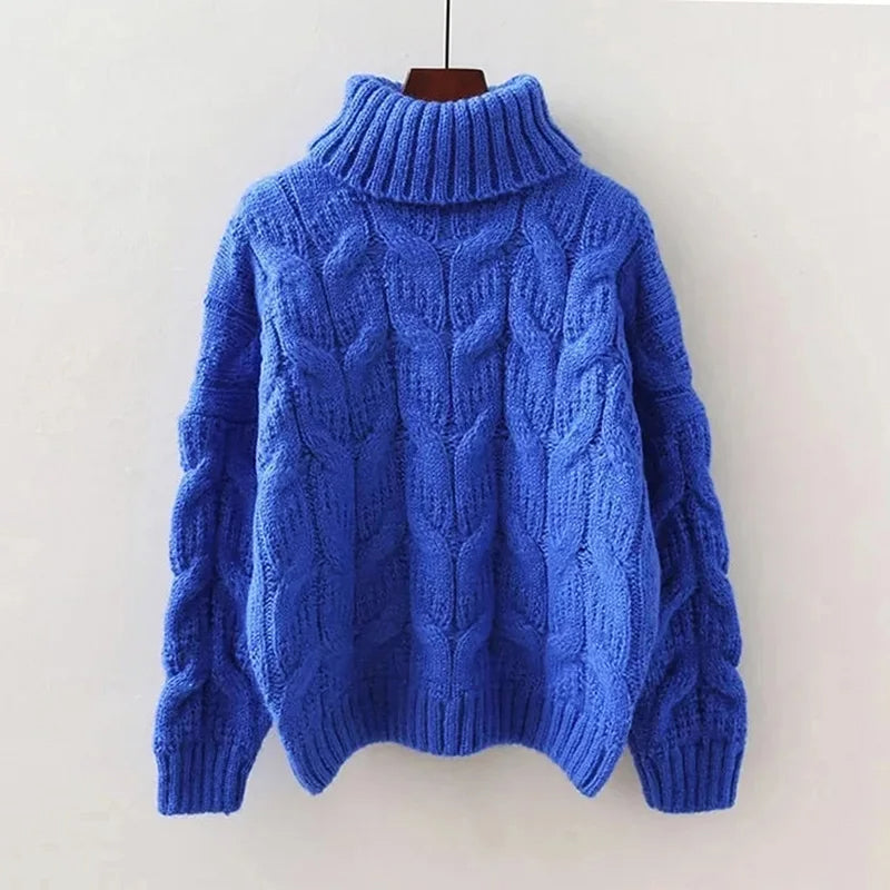 Dames Gebreide Trui met Kabelpatroon en Col – Warm & Comfortabel