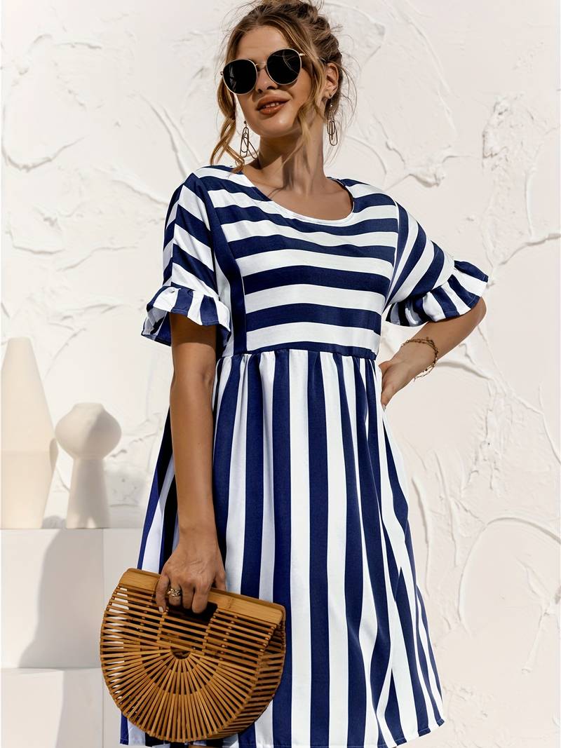 Olivia | Abito a maniche corte a righe Elegance