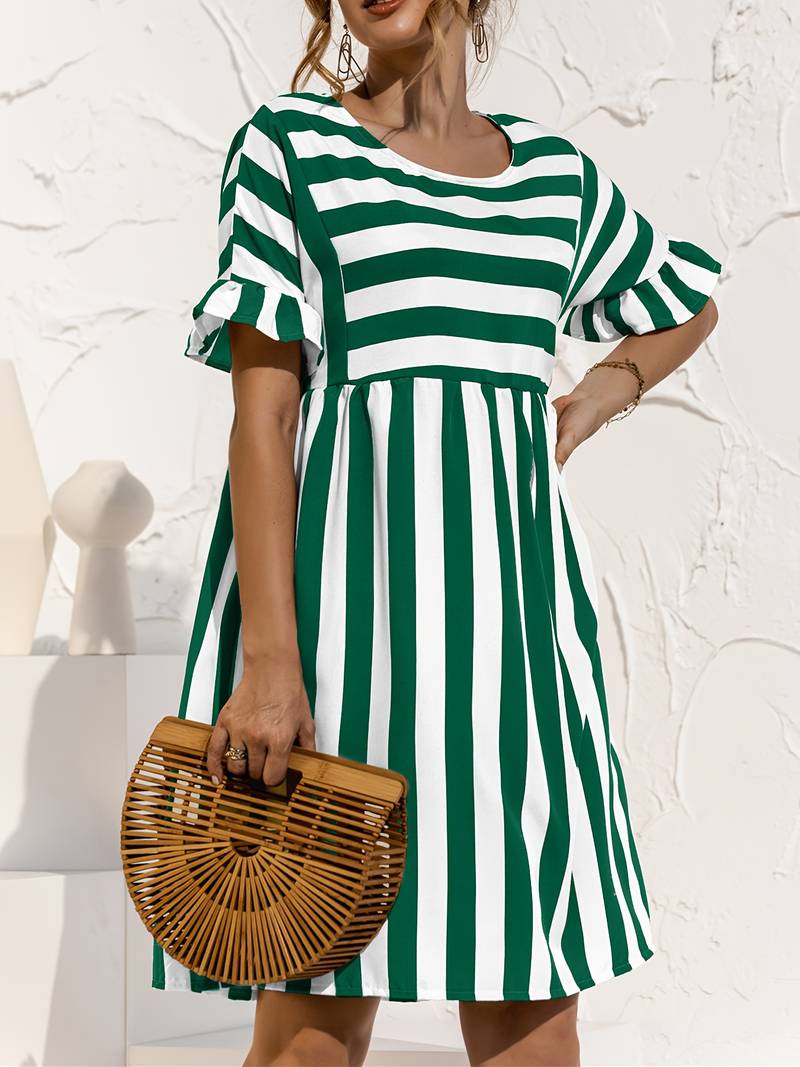 Olivia | Abito a maniche corte a righe Elegance