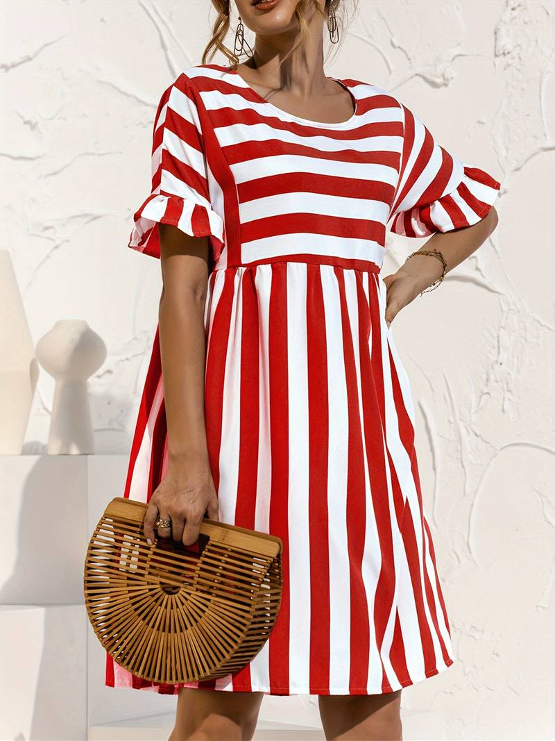 Olivia | Abito a maniche corte a righe Elegance