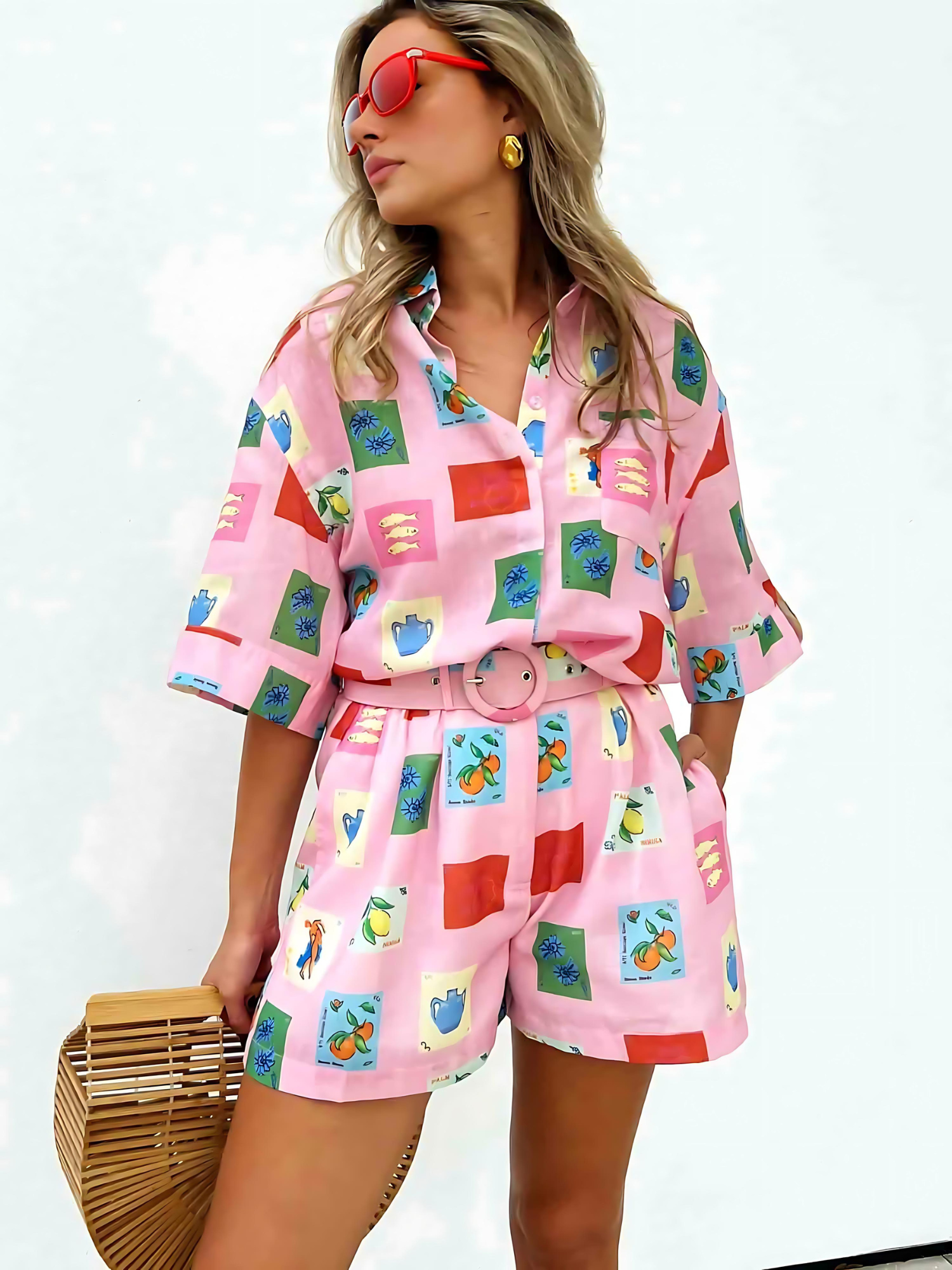 Zomerse Blouse en Shorts Set Kleurrijk Vrouwen Combinatie - Mode Vibes
