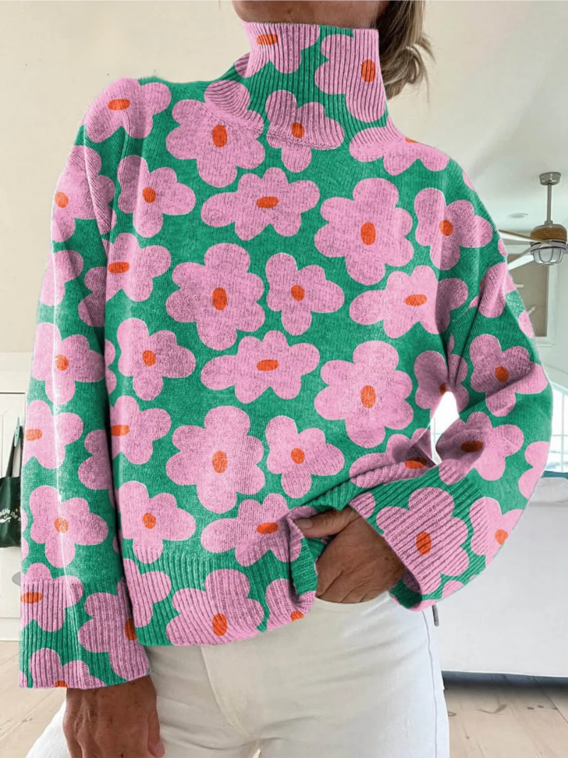 Dames Trui Gebreid Bloemenprint Comfortabele Pasvorm - Mode Vibes
