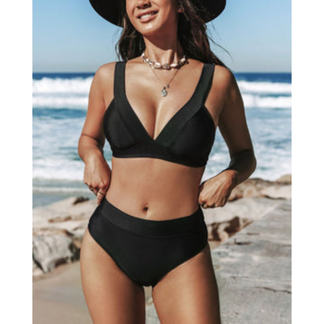 Dames Badpak Hoge Taille Effen