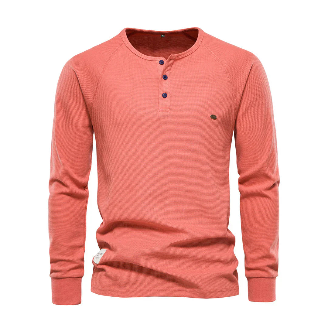 Nereo Heren Shirt Lange Mouwen – Ronde Hals met Knoopsluiting – Comfortabel & Stijlvol