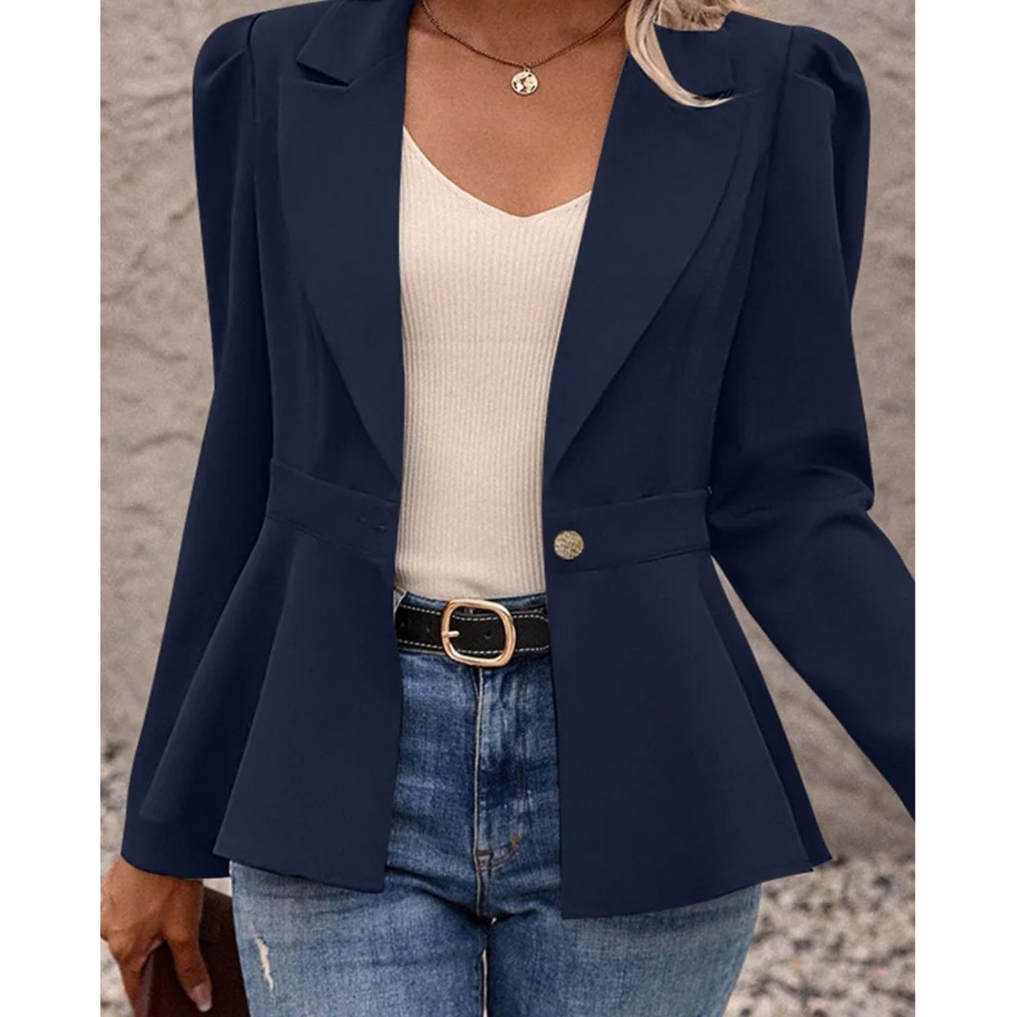 Dames Blazer Effen Kraag Geribbeld Model Liana