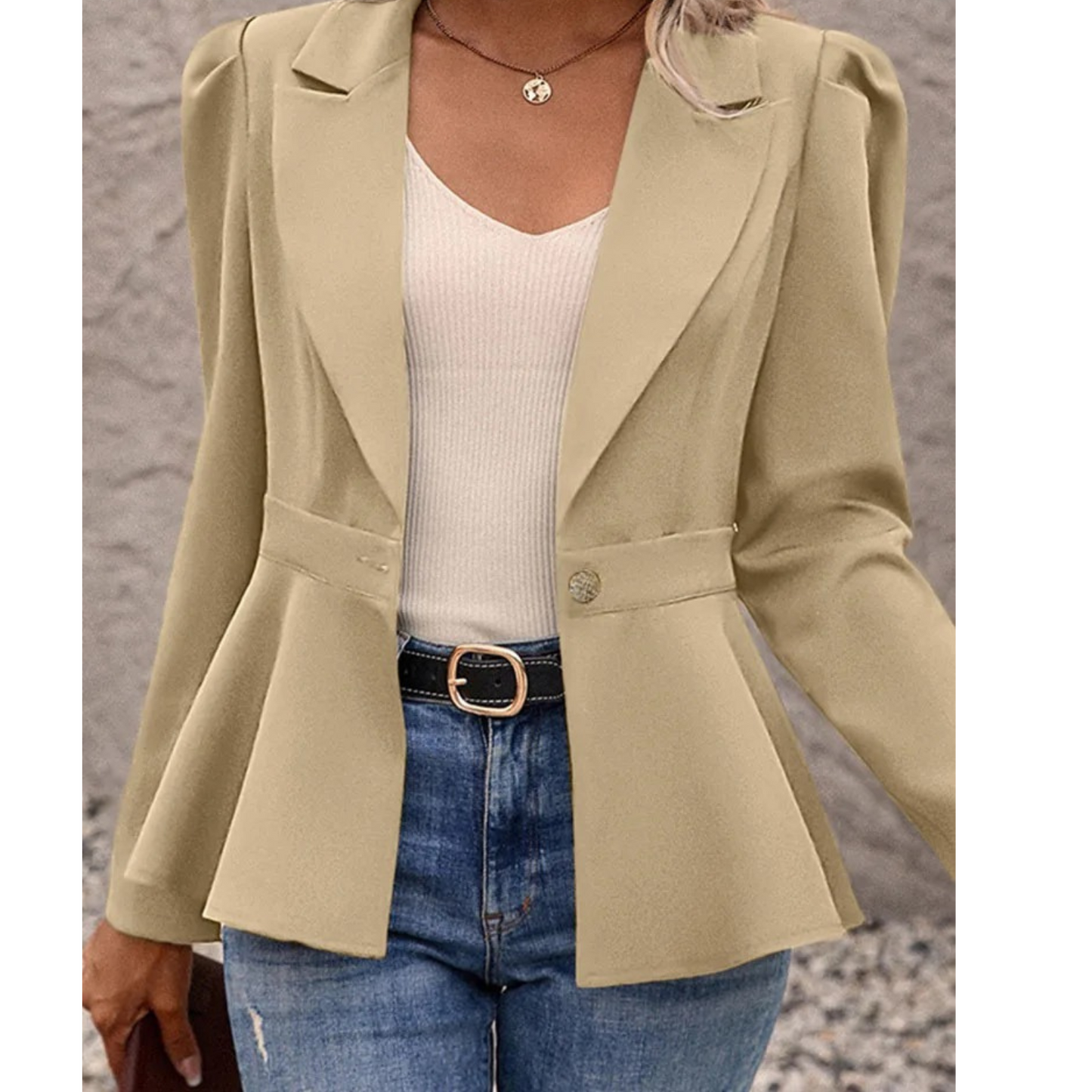 Dames Blazer Effen Kraag Geribbeld Model Liana