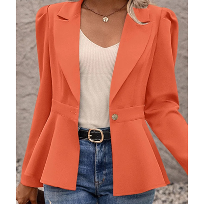 Dames Blazer Effen Kraag Geribbeld Model Liana - Mode Vibes