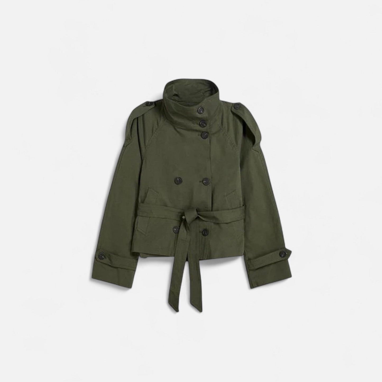 Oriana | Korte Trenchcoat Dames – Elegant, Gestructureerd & Tijdloos Zwart 3