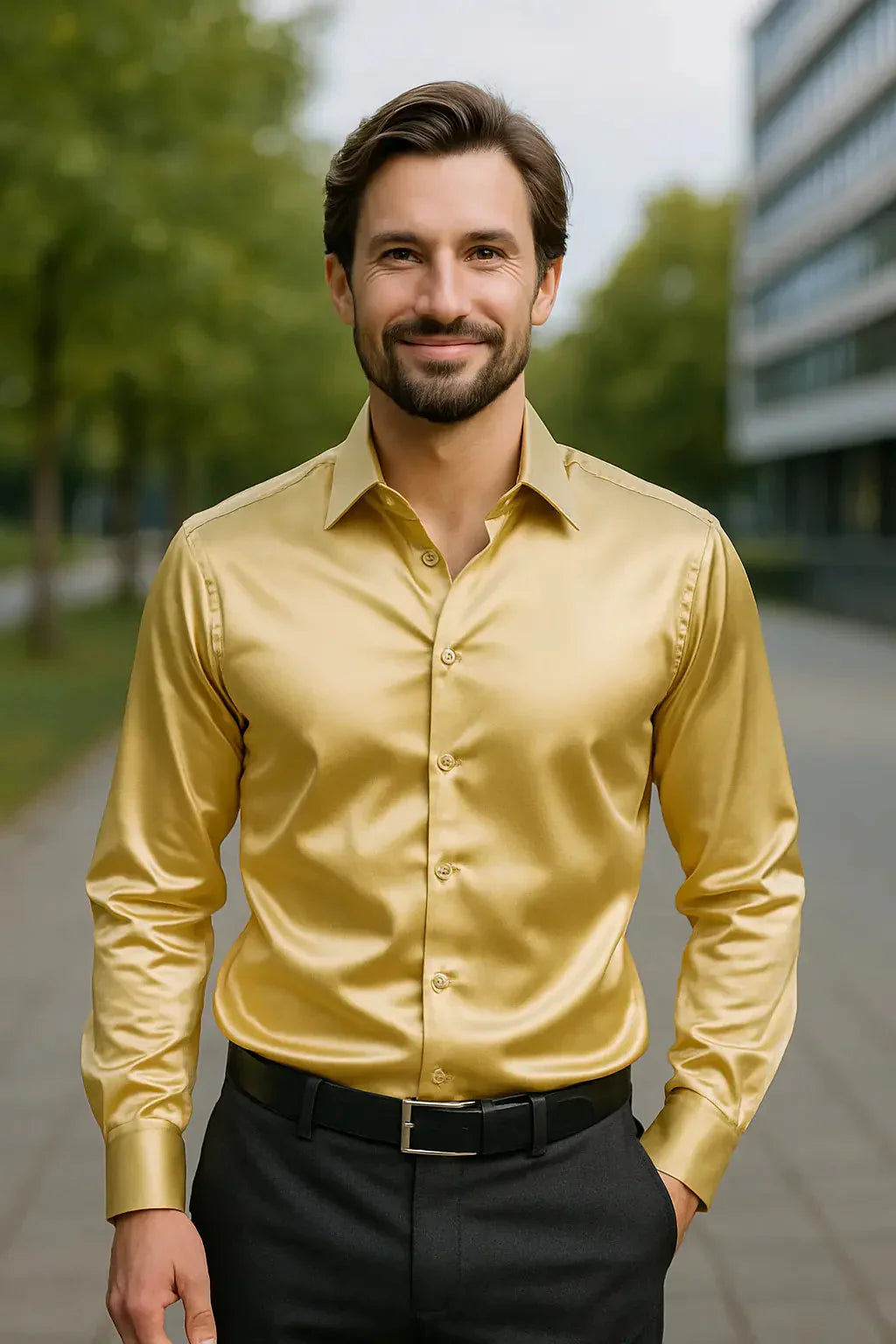 Heren Overhemd Slim Fit Lange Mouw Glanzend - Mode Vibes