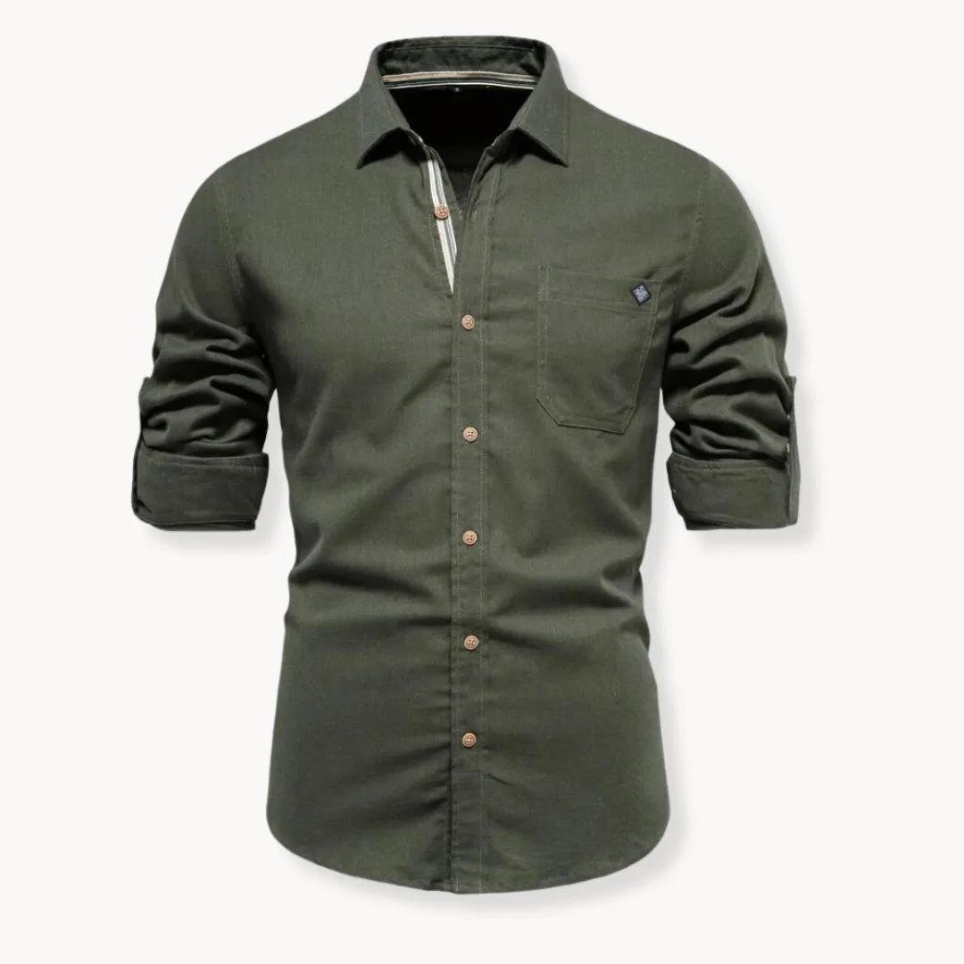 Mannen Overhemd met Button-Down Kraag en Borstzak - Mode Vibes